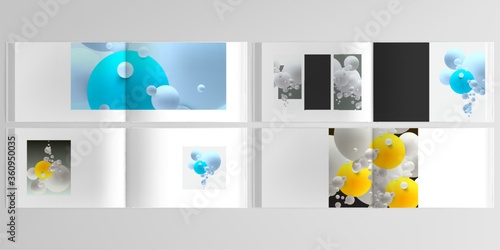 Vector layouts of horizontal presentation design templates for landscape design brochure, cover design, flyer, book design, magazine. Abstract composition with 3d balls or spheres.