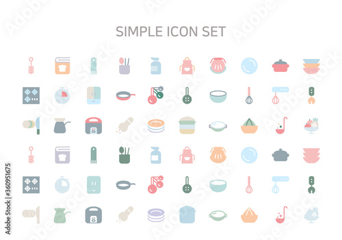 Kitchen and cooker symbol icon set vector.

