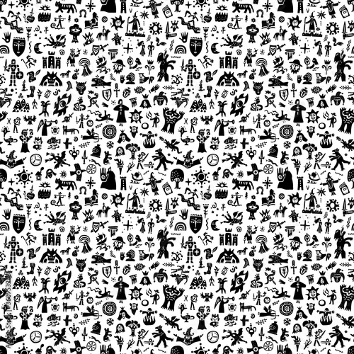 fairy tale - seamless background, vector illustration silhouettes