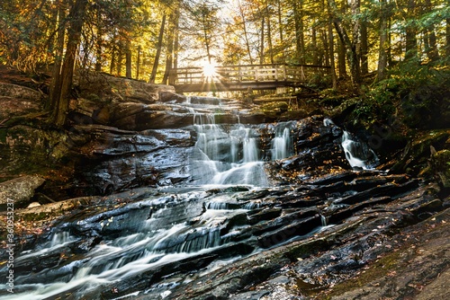 Slow water running down a hill in the forest at Little High Falls photo