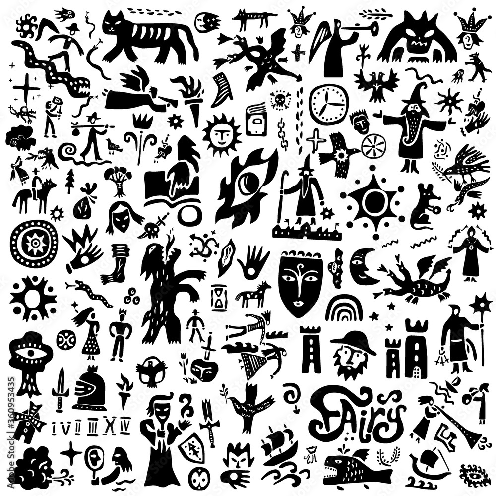 Obraz premium fairy tale , history - doodles , silhouettes ,sign and symbols