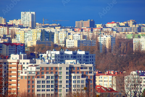 Residential district with modern buildings . Buiucani district of Chisinau city in Moldova 