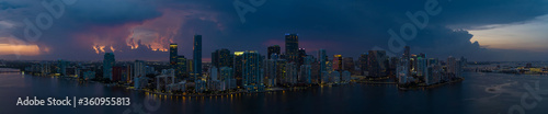 Amazing aerial drone panorama Brickell Miami with sunset storm clouds after twilight © Felix Mizioznikov
