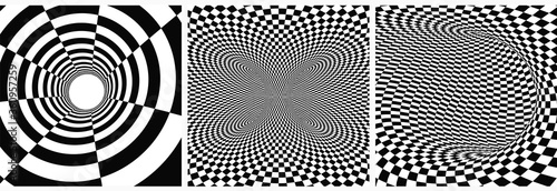 Set of striped abstract forms. Surrealistic optical illusions. Vector illustration.