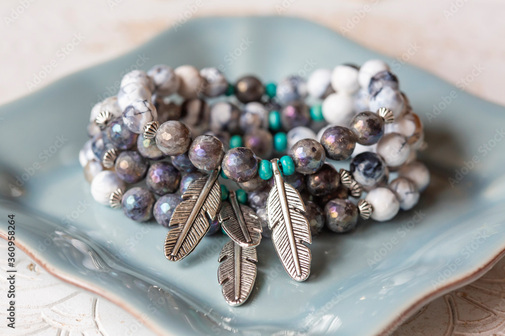 Mineral stone crystal quartz beads metal pendant bunch of bracelets Mineral stone crystal quartz beads metal pendant bunch of bracelets