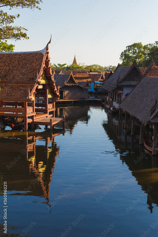 MUEANG BORAN, ANCIENT SIAM (ANCIENT CITY), SAMUT PRAKAN PROVINCE, BANGKOK, THAILAND - March 19, 2017 : Floating market at historical park museum Muang Boran