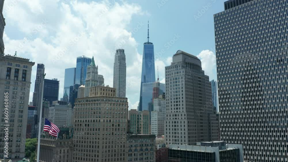 alt flying forward and tilting down from NYC skyline to BLM demonstration in Foley Square alt flying forward and tilting down from NYC skyline to BLM demonstration in Foley Square