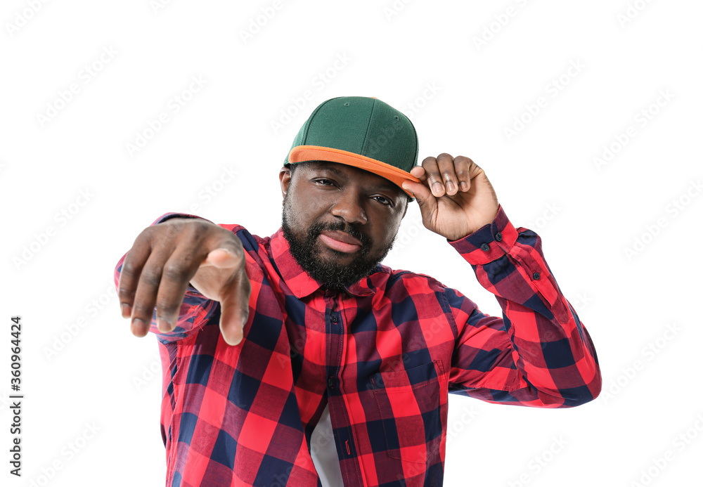 Male African-American hip-hop dancer on white background Male African-American hip-hop dancer on white background