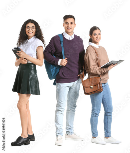 Young students on white bac...