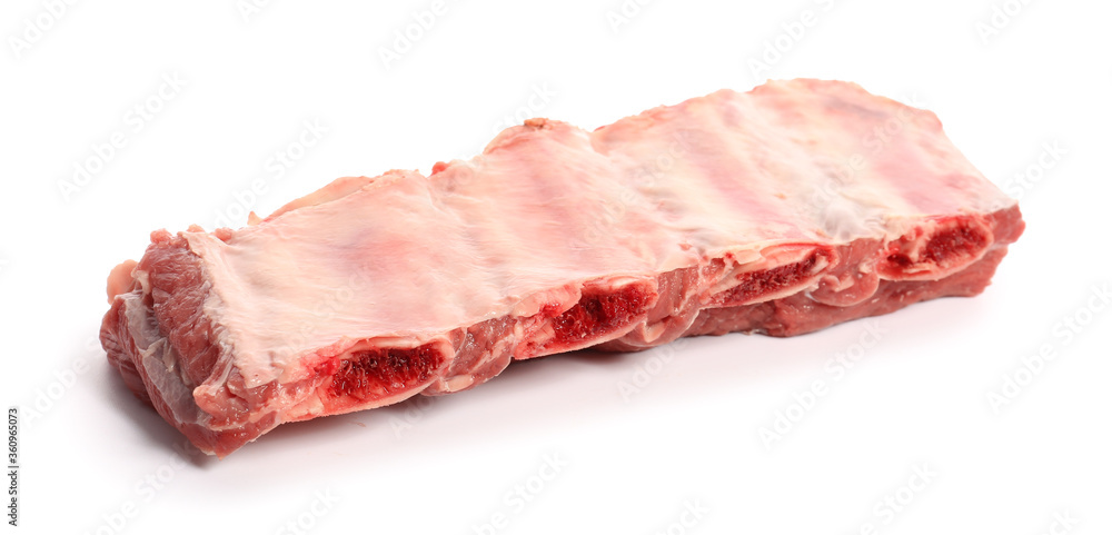 Raw beef short ribs on white background