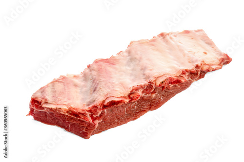 Raw beef short ribs on white background