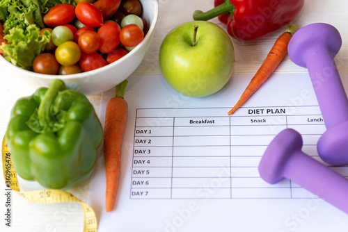 Diet Health Plan. Workout planing. Sport exercise equipment workout and gym
