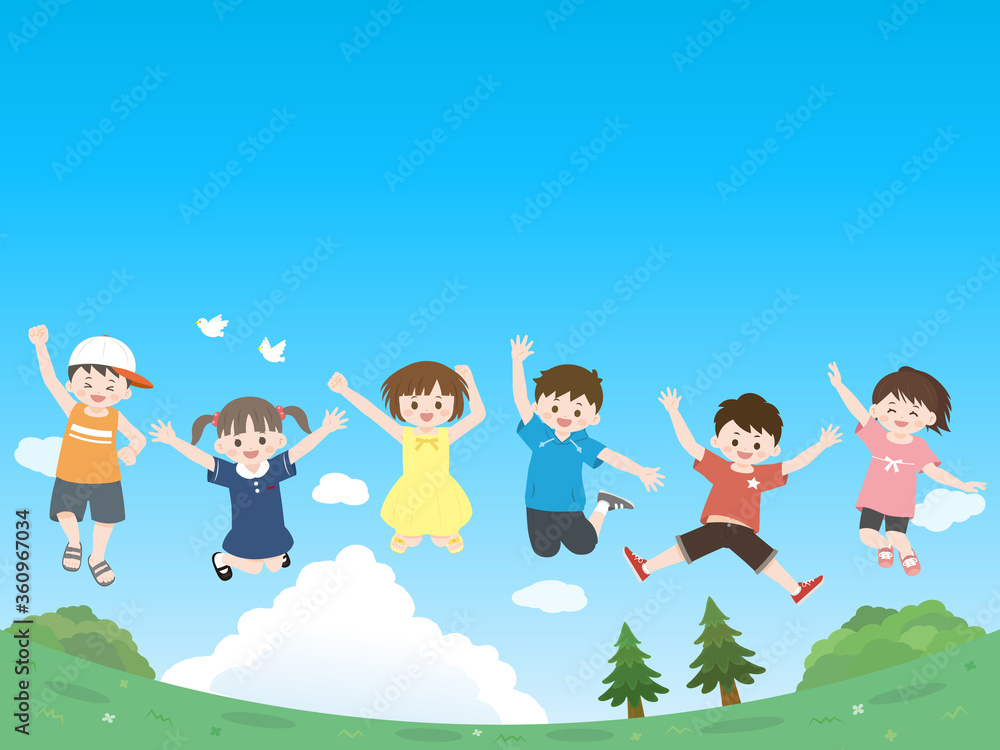 元気にジャンプする子どもたちのイラスト 青空風景 Stock Vector Adobe Stock 元気にジャンプする子どもたちのイラスト 青空風景 Stock Vector Adobe Stock