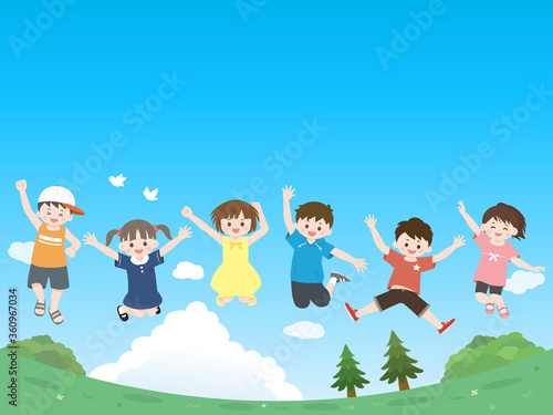 元気にジャンプする子どもたちのイラスト 青空風景 Stock Vector Adobe Stock 元気にジャンプする子どもたちのイラスト 青空風景 Stock Vector Adobe Stock