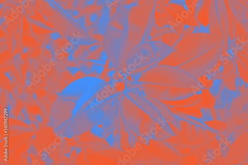 Floral background, orange blue abstract background with ficus leaves pattern