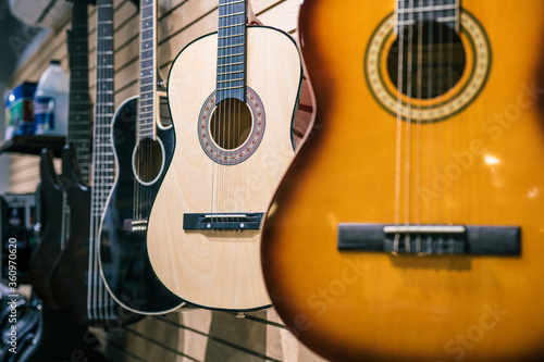 guitar shop with guitar in the wall
