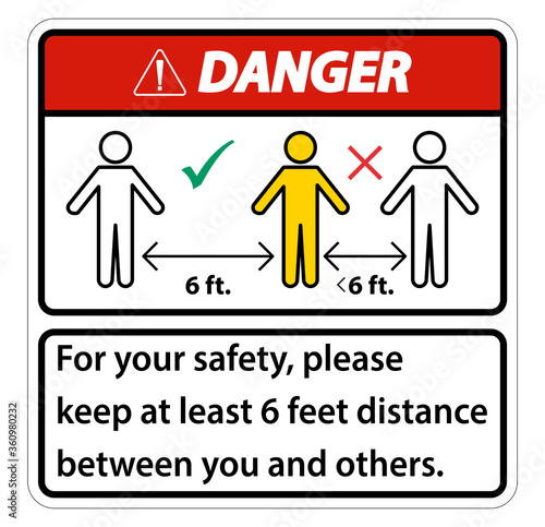 Danger Keep 6 Feet Distance,For your safety,please keep at least 6 feet distance between you and others.