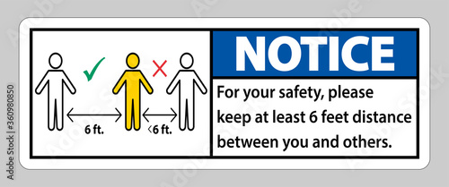 KNotice eep 6 Feet Distance,For your safety,please keep at least 6 feet distance between you and others.