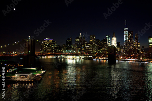 New York  NY  U.S.A. - Night view of Brooklyn Bridge and Manhattan
