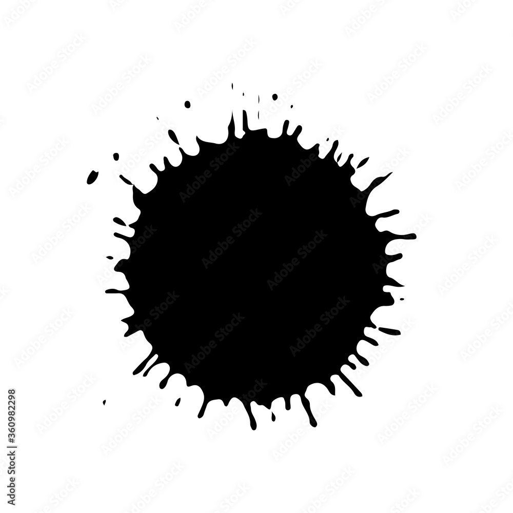 Fototapeta premium Black drop isolated on white background. Grunge splash texture. Vector illustration.