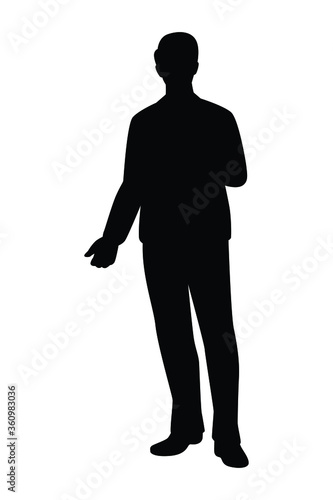 Standing business man silhouette vector on white 