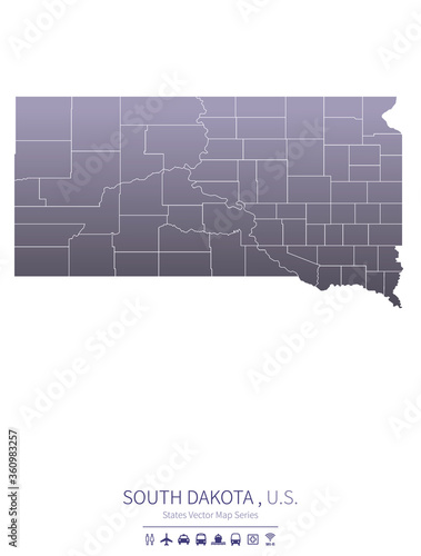 south dakota  map. us state...