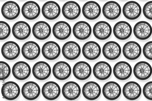 Horizontal rows of wheels isolated on a white background photo