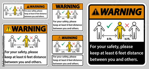 Warning Keep 6 Feet Distance,For your safety,please keep at least 6 feet distance between you and others.