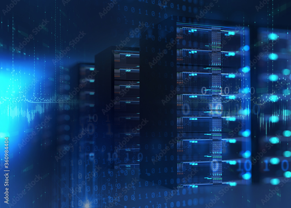 Corridor of server room with server racks in datacenter. 3d illustration Corridor of server room with server racks in datacenter. 3d illustration