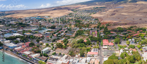 Unique panoramic perspective of old lahaina town in Maui