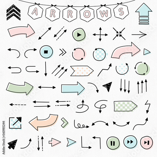 手描きの矢印アイコンイラストセット