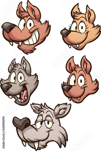 Cartoon wolf familiy character heads. Vector clip art illustration with simple gradients. Each on a separate layer.
