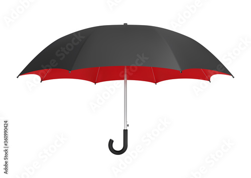 Black and red umbrella. Side view realistic vector mockup.