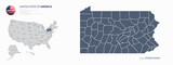 pennsylvania map. u.s. states vector map of pennsylvania. us states map. 