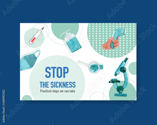 Facebook template illnesses concept design with people and doctor characters infographic symptomatic watercolor illustration