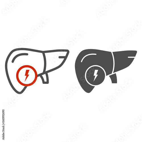 Liver pain line and solid icon, Health problems concept, Sick human liver sign on white background, Liver damage, cirrhosis icon in outline style for mobile concept, web design. Vector graphics.
