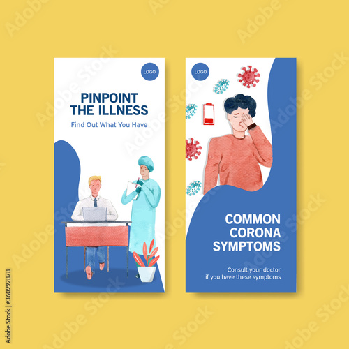 Illnesses flyer design with people and doctor characters infographic symptomatic watercolor vector illustration