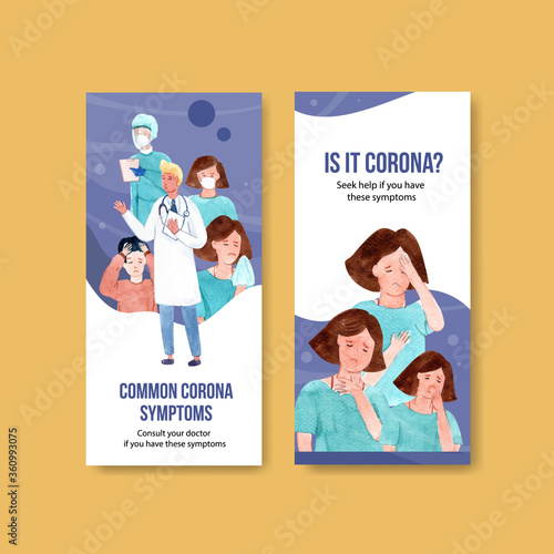Illnesses flyer design with people and doctor characters infographic symptomatic watercolor vector illustration