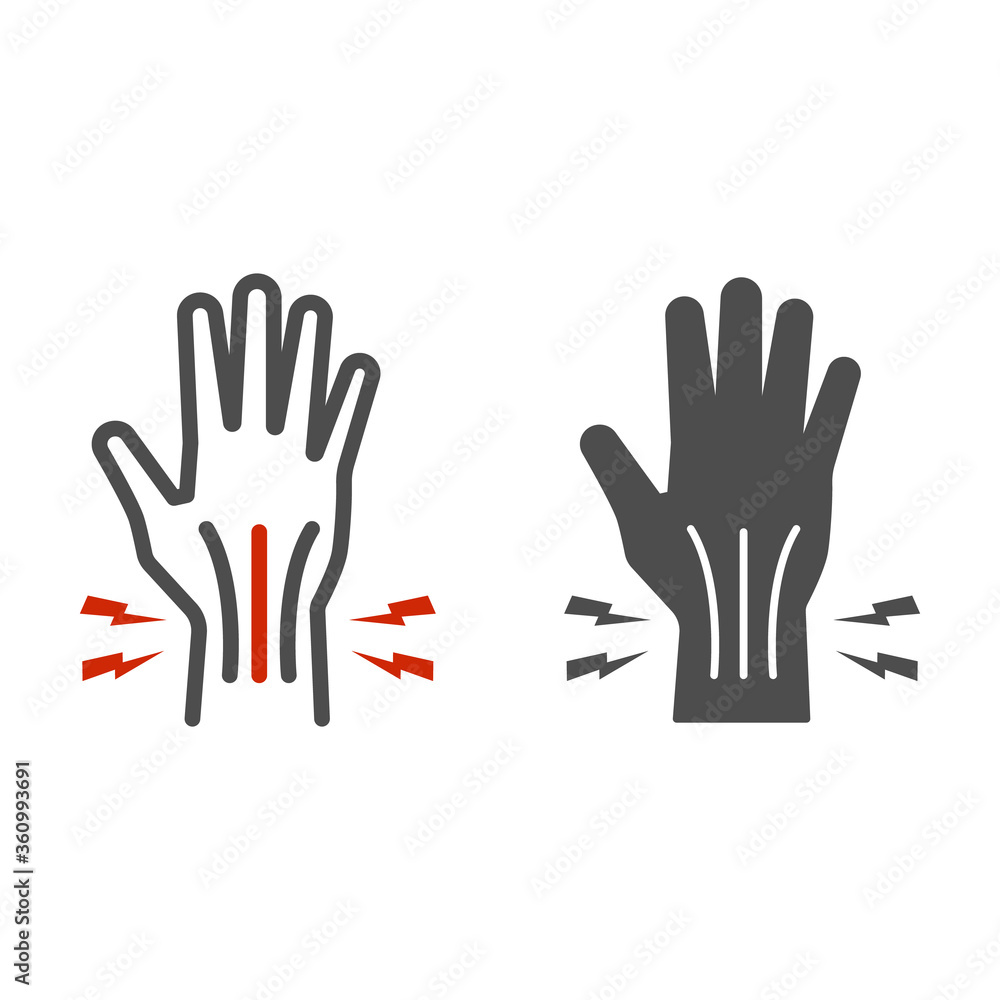 Pain in hand line and solid icon, Body pain concept, injury in hand