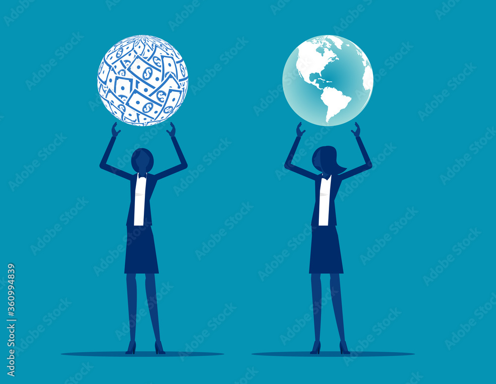 Business and financial world. Different world of people concept. Flat cartoon vector illustration Business and financial world. Different world of people concept. Flat cartoon vector illustration