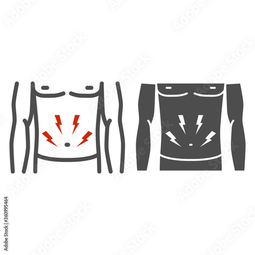 Stomach-ache line and solid icon, healthcare concept, Person with symptom of pain in stomach sign on white background, pain in belly icon in outline style for mobile and web design. Vector graphics.
