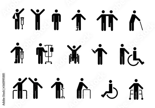 disability people, injury people icon set
