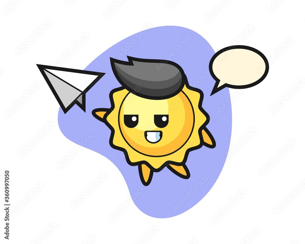 Sun cartoon throwing paper airplane
