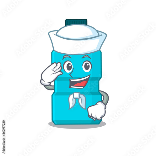 A brave sailor caricature design style of mouthwash ready to sail
