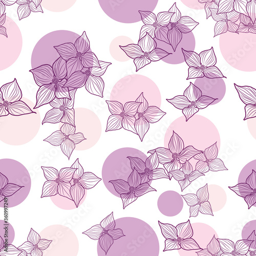 dogwood flower with purple white dot textured background print design