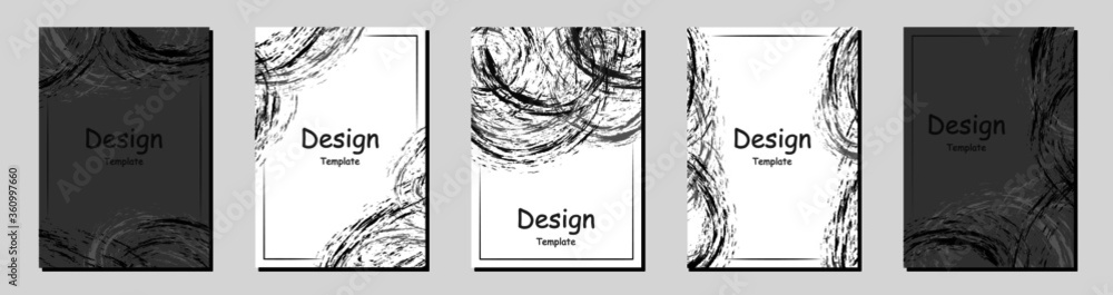 Obraz premium black color brush ruff paint for book cover template vector set