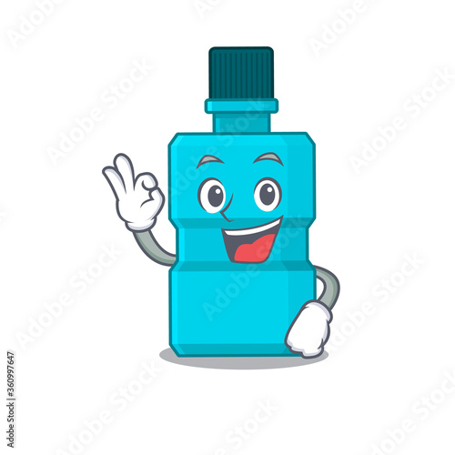 Mouthwash cartoon mascot design with Okay finger poses