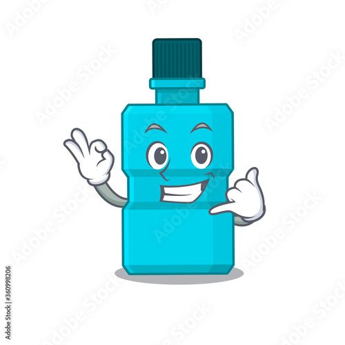 Caricature design of mouthwash with cute call me pose