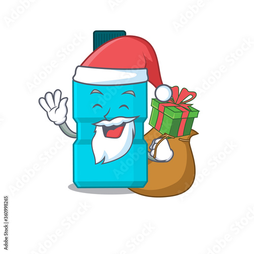Cartoon design of mouthwash Santa having Christmas gift