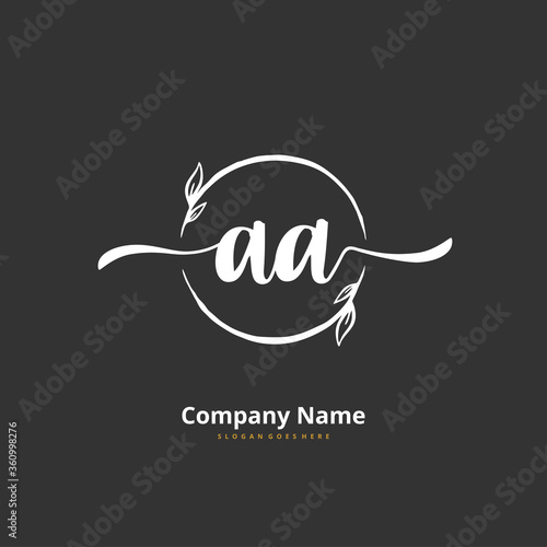 A AA Initial handwriting and signature logo design with circle. Beautiful design handwritten logo for fashion, team, wedding, luxury logo.
